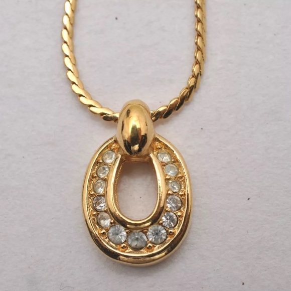Christian Dior Gold Tone Chain Rhinestone Pendant Necklace 💜 - Picture 2 of 15